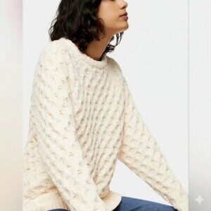 Topshop -  Knitted Chenille Honeycomb Sweater Ivory - XS